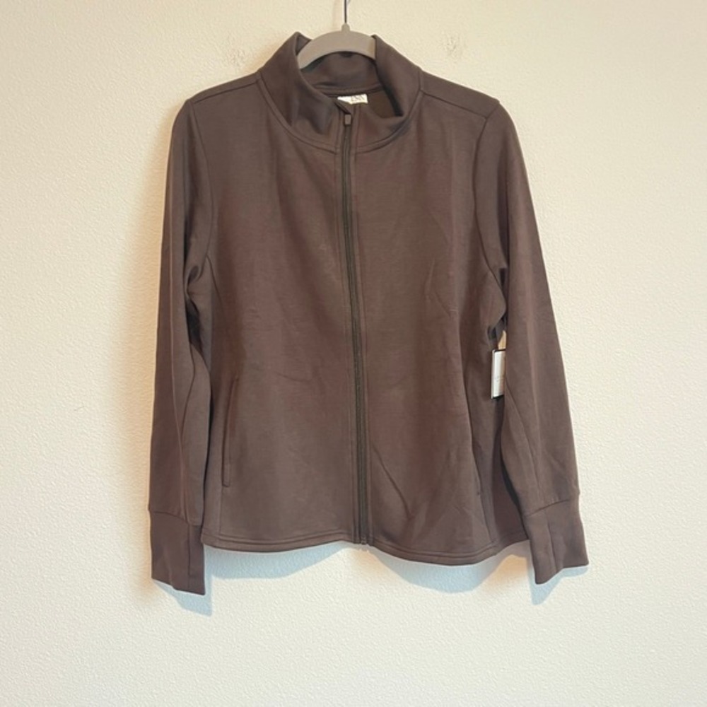NWT Laundry by Shelli Segal Brown Mock‎ Neck Athletic Zip Jacket XL Clean Girl
